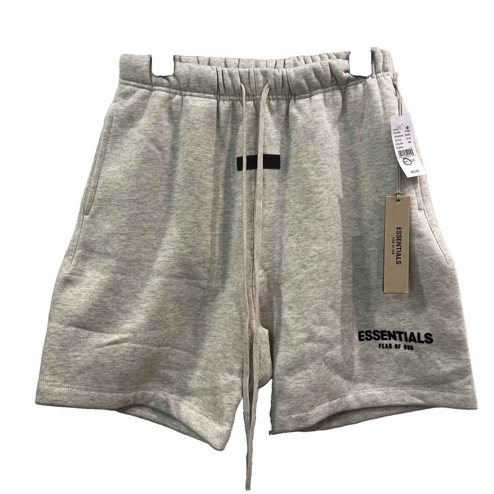 Essentials Fear of God Men's Gray Sweat Shorts Drawstring Elastic Waist Logo
